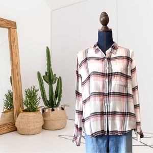 Dylan Long Sleeve Plaid Flannel Button Down Top